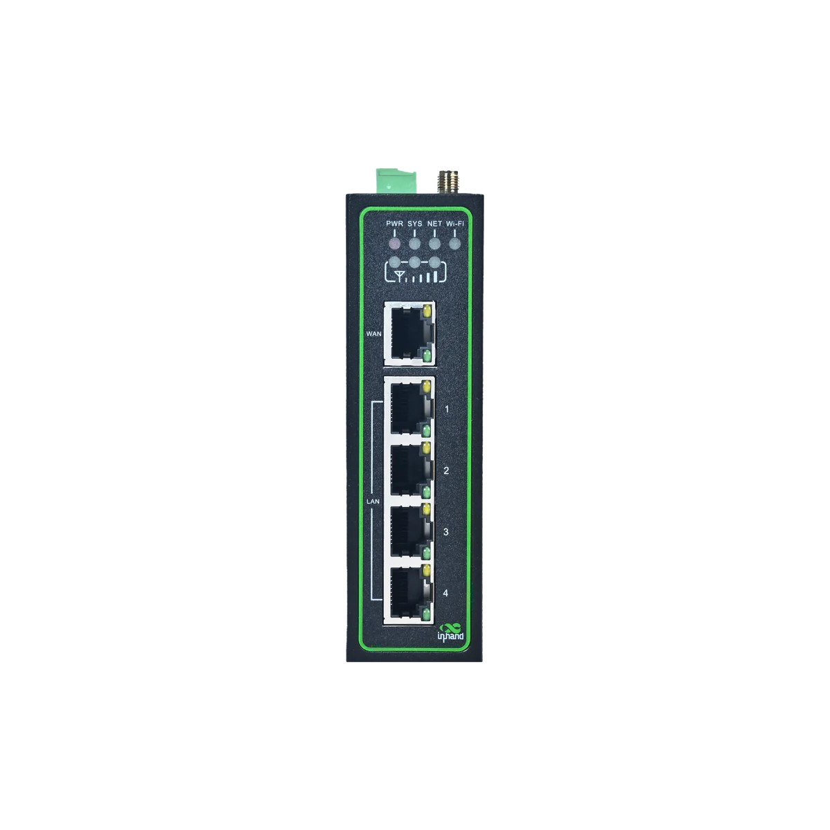 InHand IR315 industrial LTE router with Ethernet and RS232 RS485 serial ports.