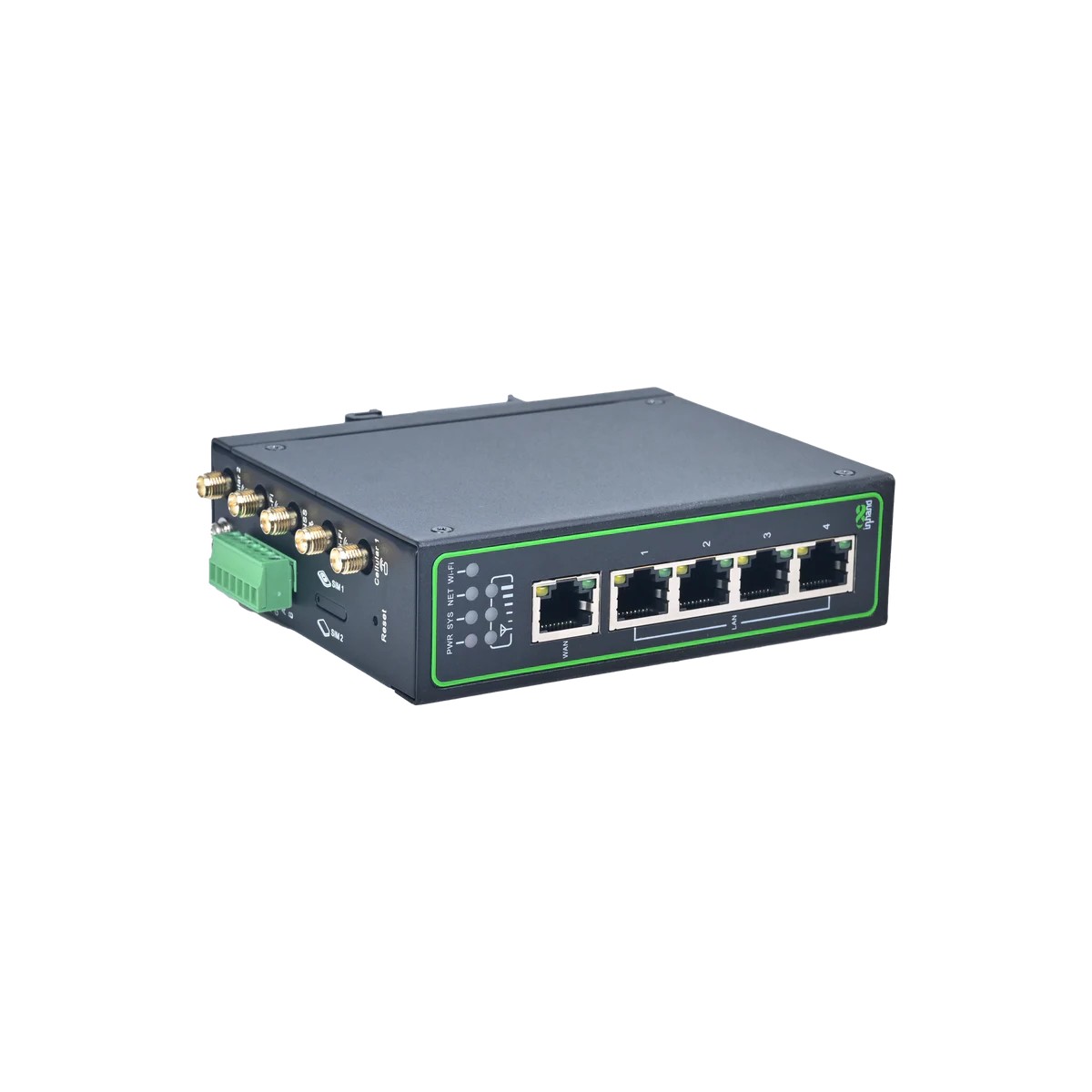 InHand IR315 industrial LTE router with Ethernet and RS232 RS485 serial ports.
