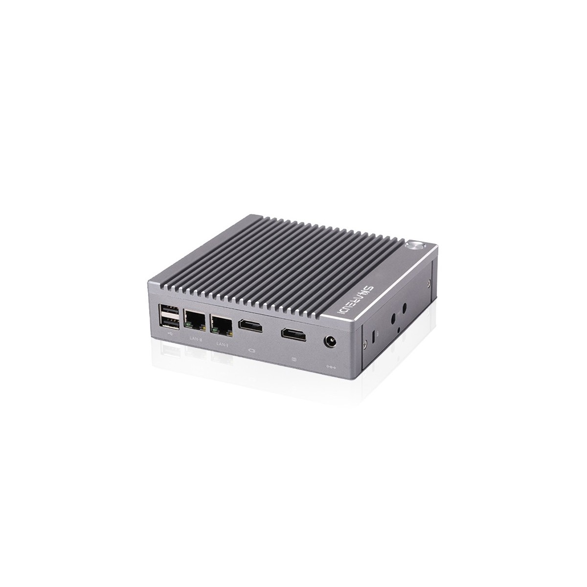 Box PC SP-00-6F13-X industriale fanless vista frontale con porte USB e RJ45