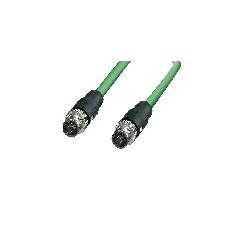 Pre-Wired ETHERNET connector male straight M12-M12 4-Pole PURE SLIM